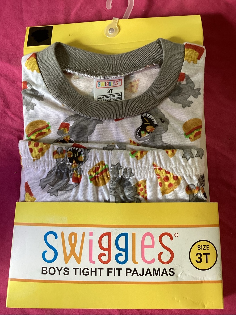 614-Swiggles Toddler Boys 2 Piece Tight Fit Pajama set Dinosaurs & Food size 3T